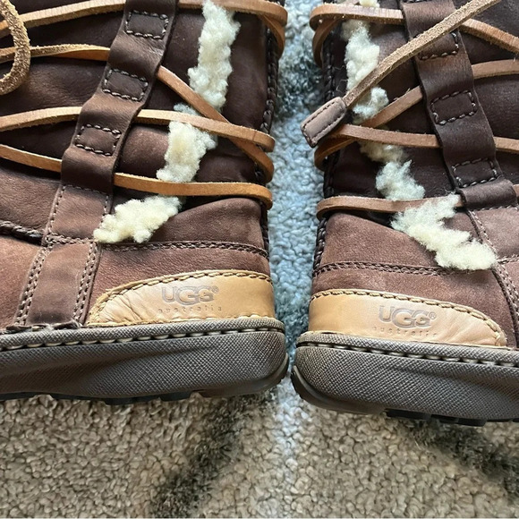 UGG Catalina Brown tall suede Leather Sheepskin Boots Shoes lace up 5 - Picture 3 of 12